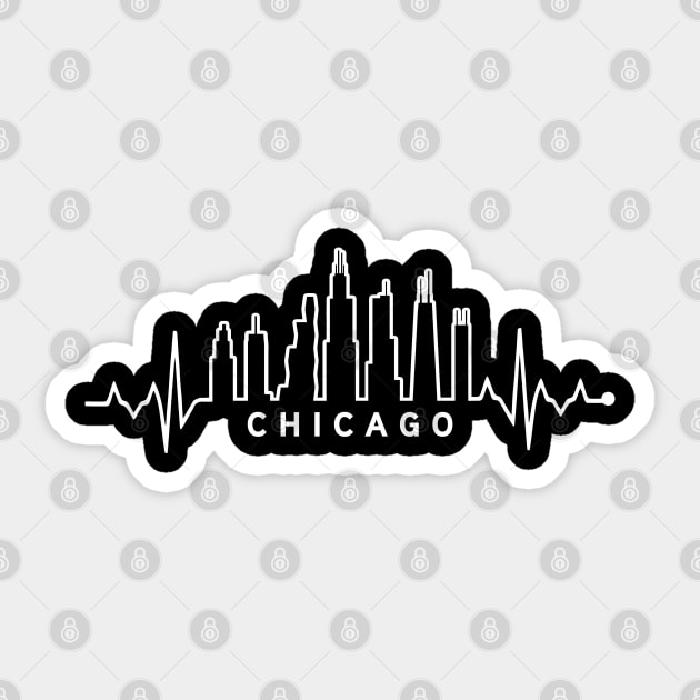 Chicago City Skyline EKG Heartbeat Night Sky Silhouette Sticker by TeeCreations